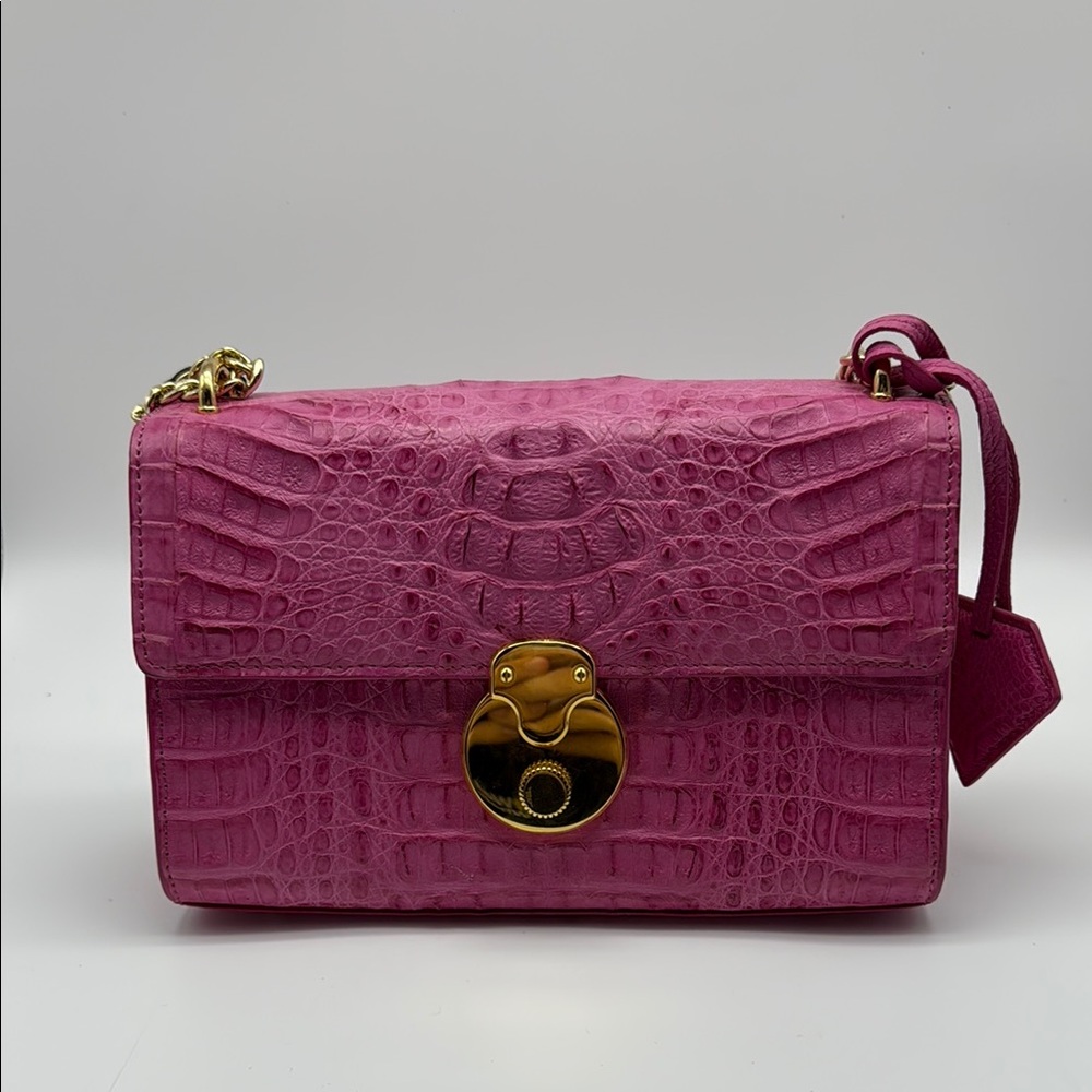 Elegant Pink Crocodile Pattern Crossbody Bag